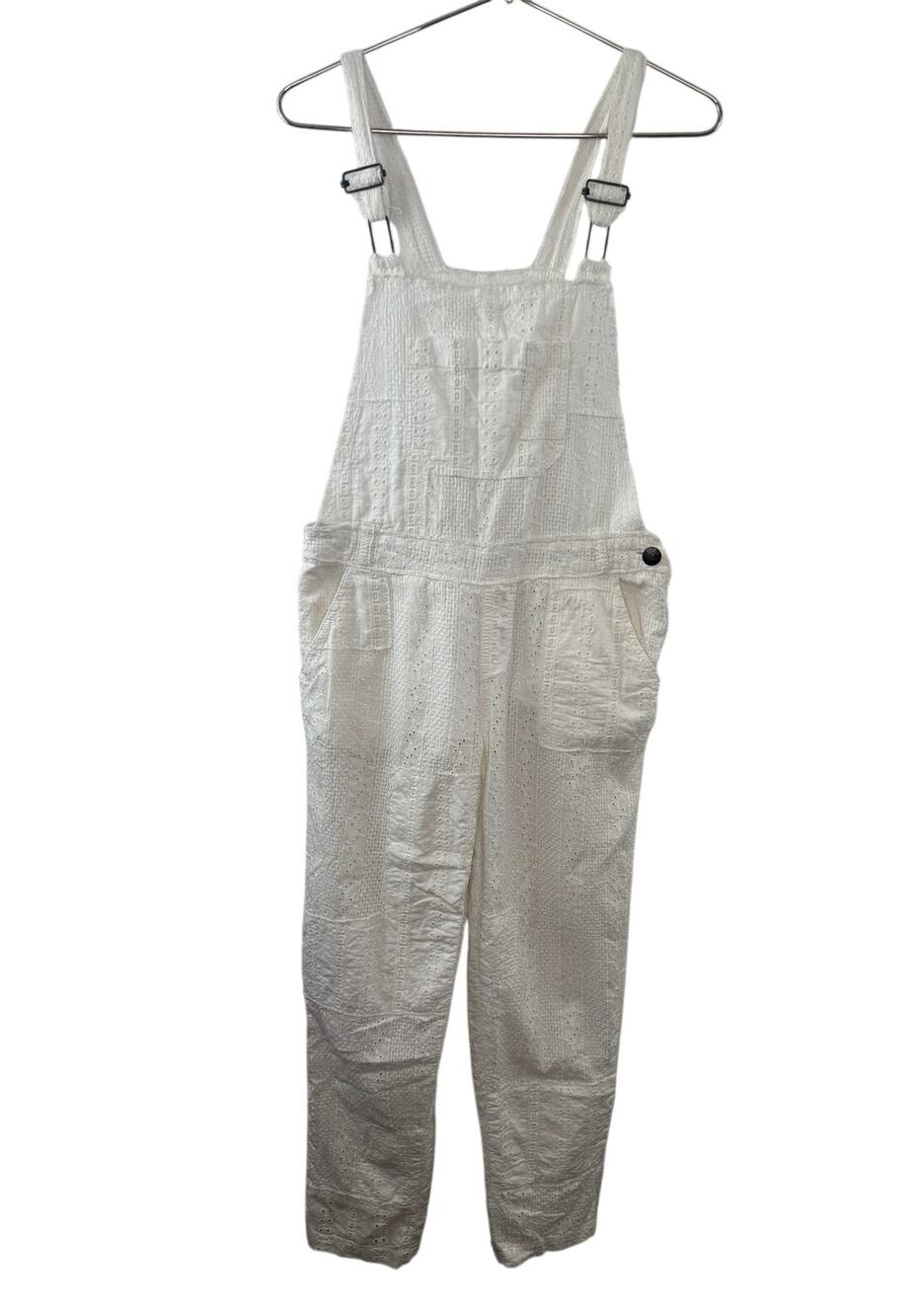 FREE PEOPLE White Overall Jumpsuit Eyelet Embroidered Casual Straight Leg Size 2